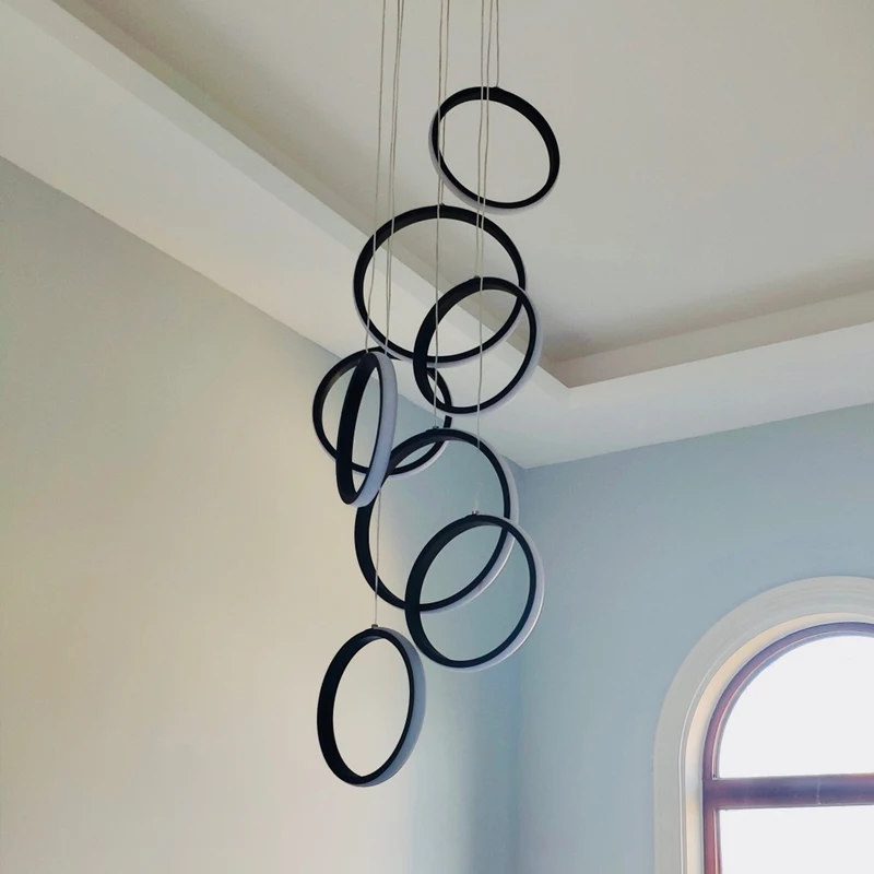 Цена Скандинавская простая подвесная люстра для гостиной, дуплексная вилла, лофт, отель, классические лампы, светодиодное кольцо для спальни, ре...