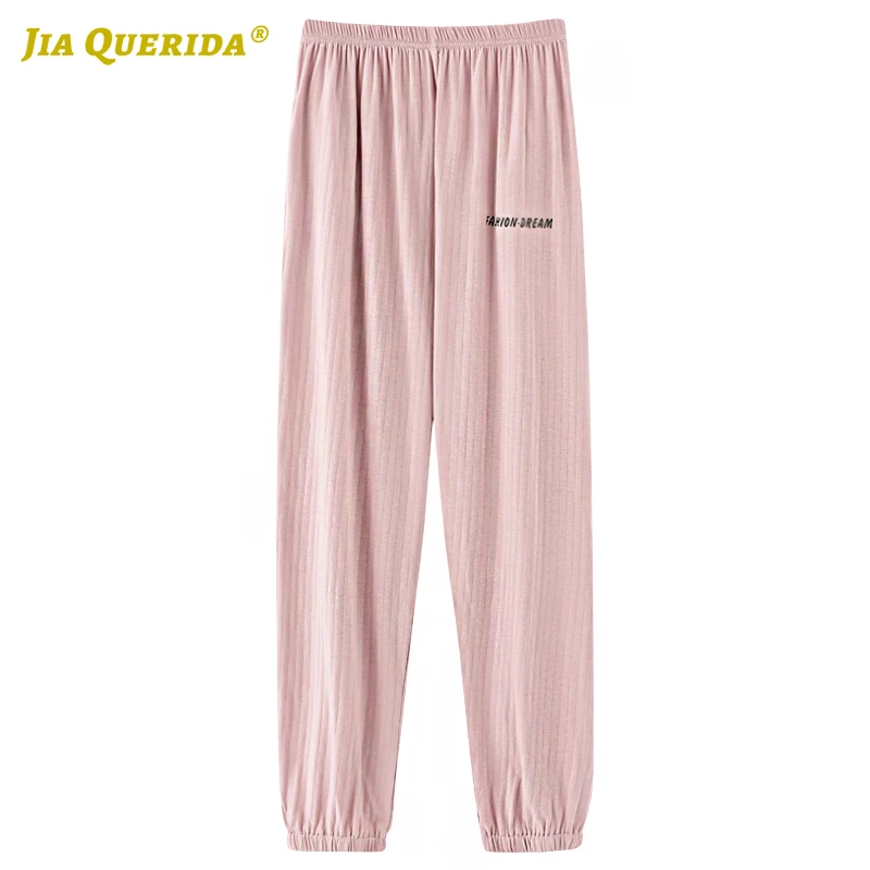 

Sports Style New Sleep Bottom Fashion Style Long Pants Sleeping Bottoms Pink Cotton Letter Printing Solid Woman Pajamas Pants