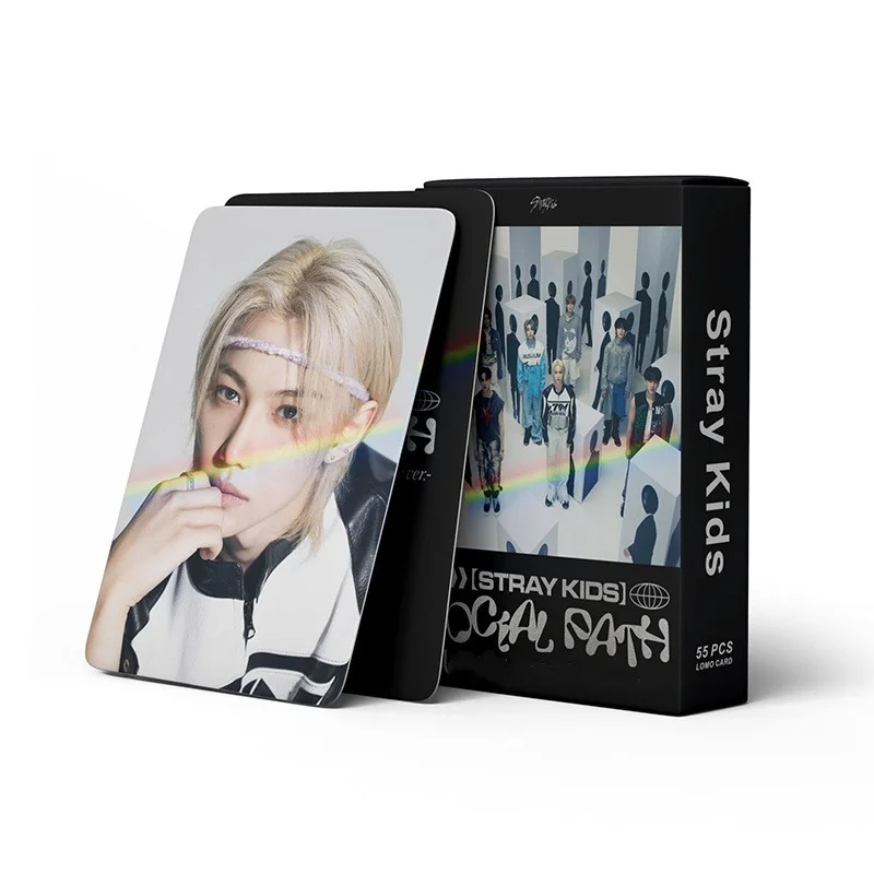 

55pcs/Set KPOP STRAY KIDS Social Path Laser Lomo Card High Quality HD Double Side Print Photo Cards FELIX HAN HYUNJIN Fans Gift