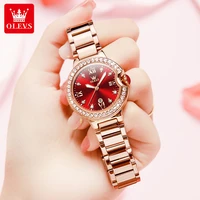 olevs watch for women diamond decoration quartz women watch set stainless steel rose gold luxury top brand wrist watch gift set