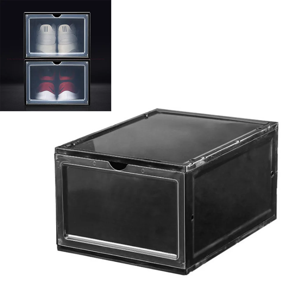 Stackable Shoe Boxes Clear Sneaker Storage Boxes with Magnetic Drop Front Cover Basketball Shoe Display Case Shoe Rack