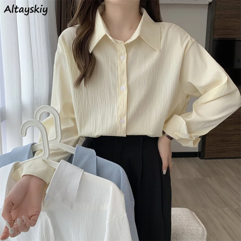 

Shirts Women French Style Simple Solid Temperament Students Spring Korean Fashion Ins Lovely Design Gentle Street Wear Feminino