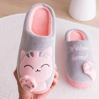 women indoor slippers cartoon cat warm plush home slipper home thick sole footwear non slip solid couple sandals