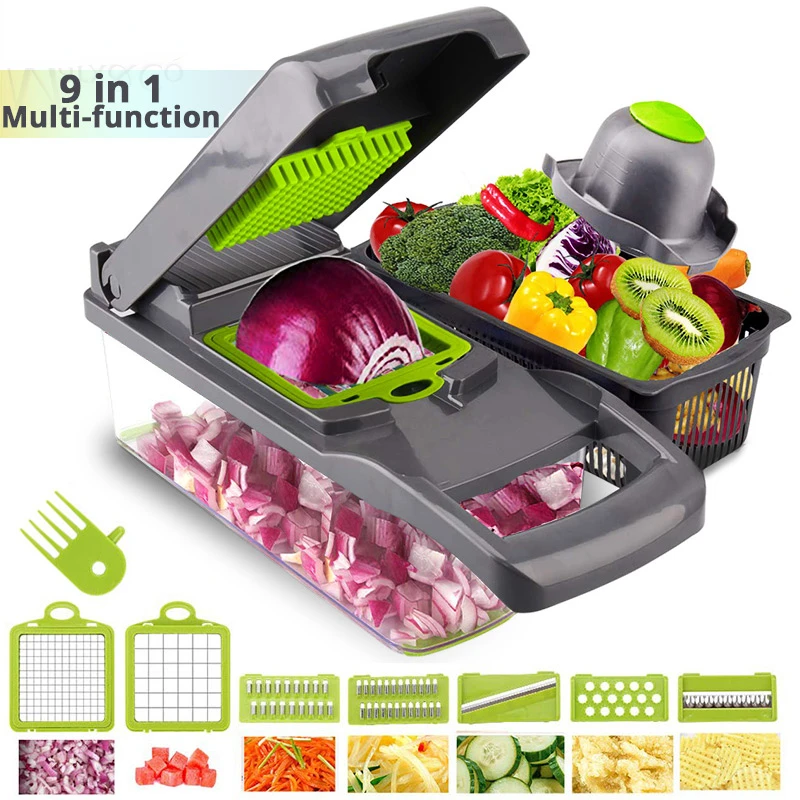 

2023 Vegetable Cutter Grater Carrot Potato Peeler Onion Chopper Kitchen Fruit Food 9 In 1 Gadgets Vegetable Slicer Multi Machine