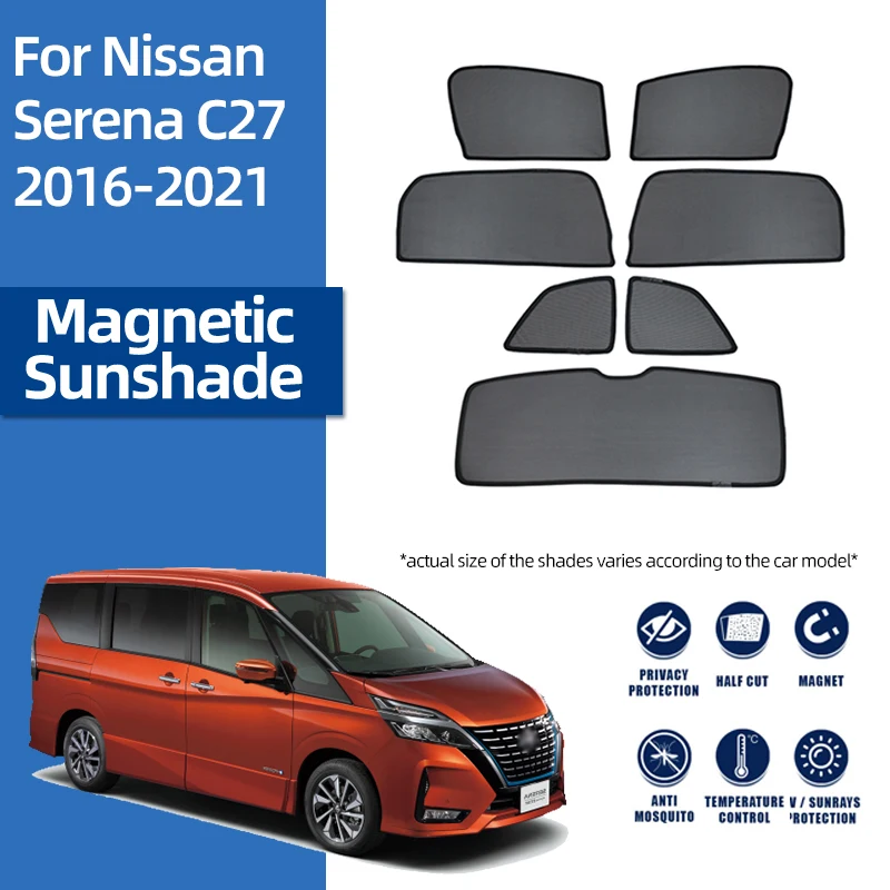 

For Nissan SERENA C27 2016-2022 Magnetic Car Sunshade Shield Front Windshield Blind Curtain Rear Side Window Sun Shade Visor