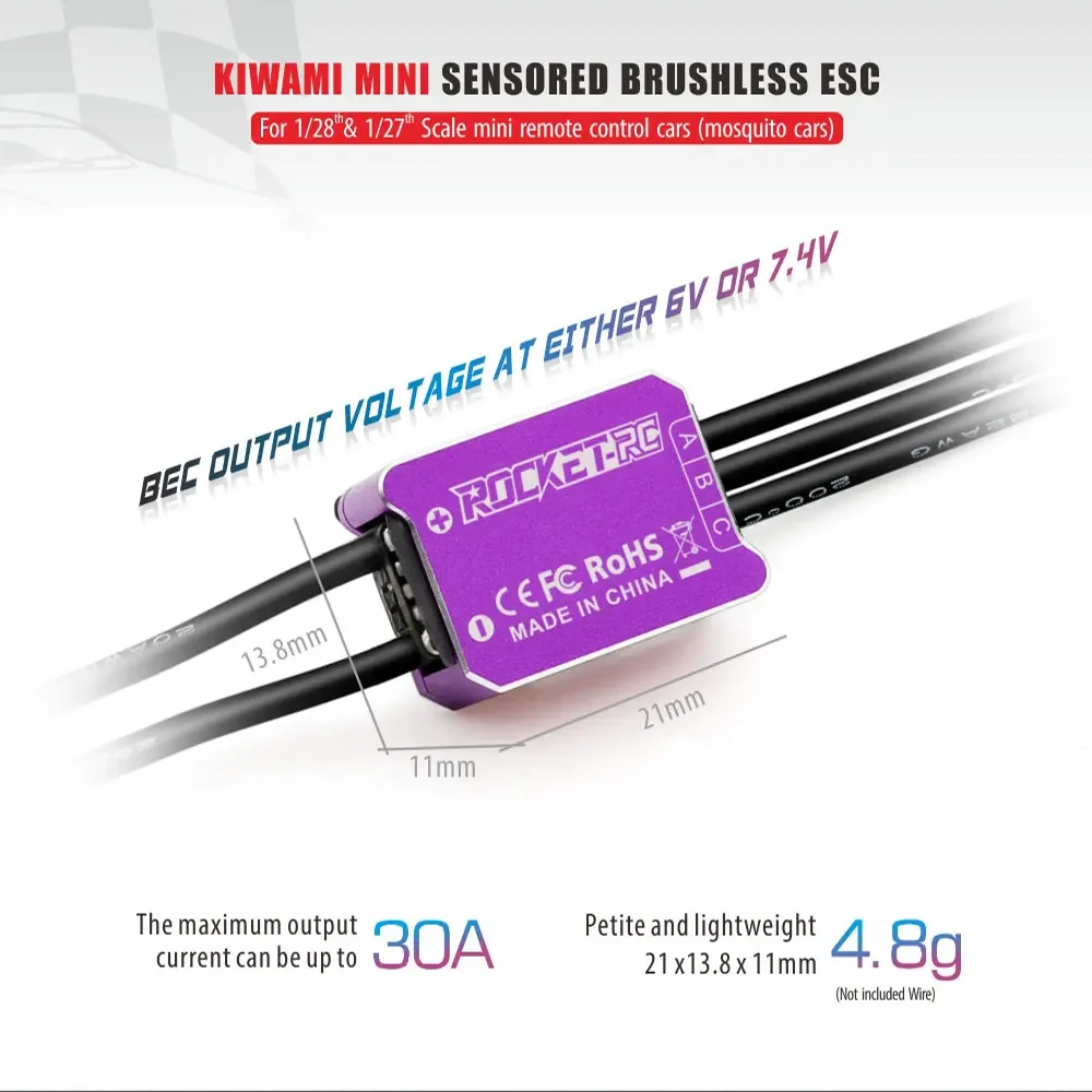 Фото Бесщеточный регулятор скорости UniFlyROCKET-RC KIWAMI MINI 30A ESC 2S LIPO для моделей мини-машинок RC Mosquito 1/27 1/28, аксессуар для модернизации №4
