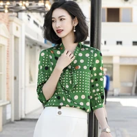european and american summer printed flowers womens medium sleeve business professional office korean casual loose shirt