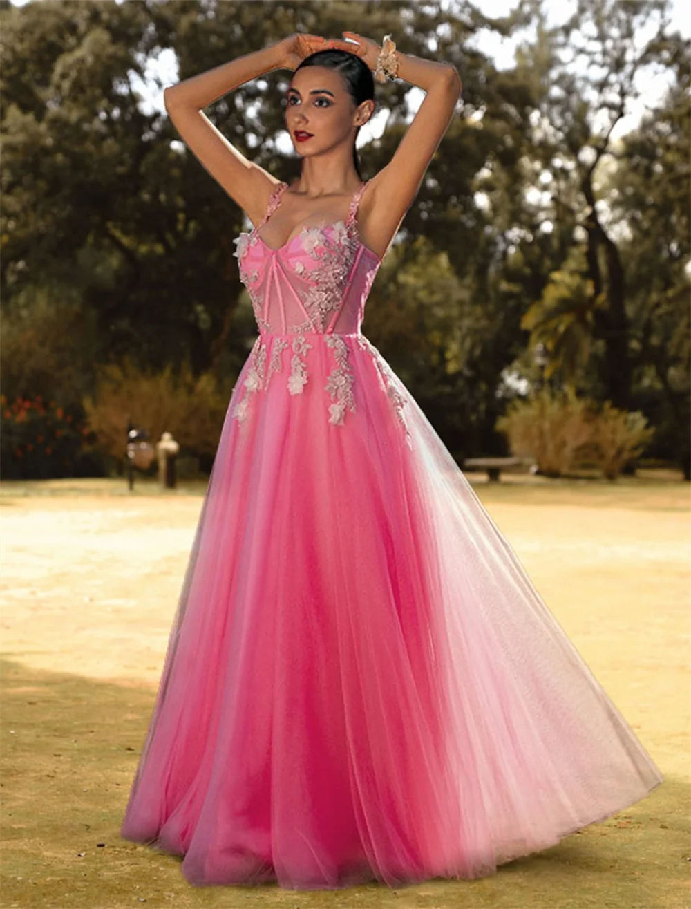 

A-Line Corsets Puffy Prom Birthday Dress Sweetheart Neckline Sleeveless Floor Length Tulle with Appliques Pure Color 2022
