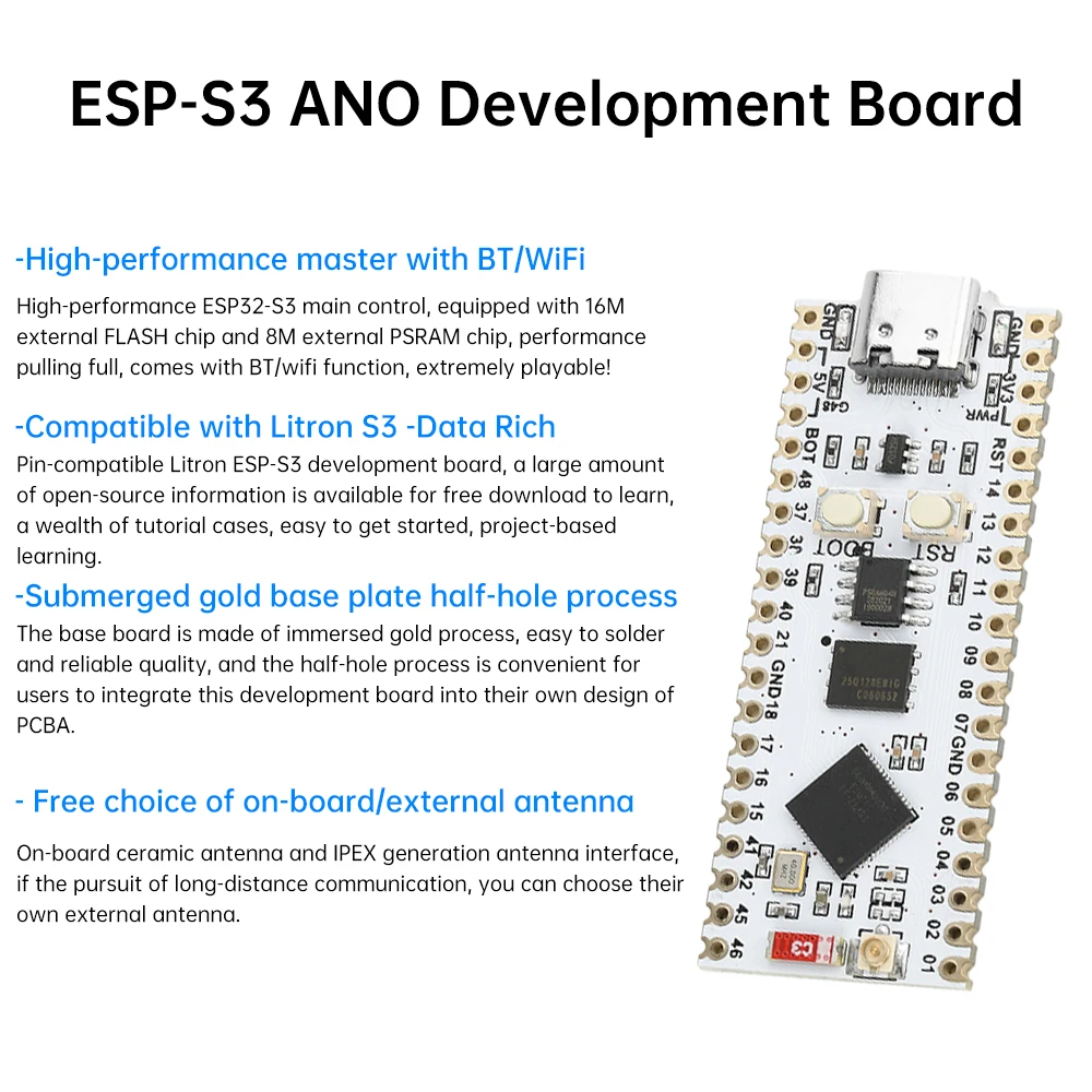 Модуль ESP32-S3 NANO WIFI Bluetooth макетная плата типа C ESP32-S3-N16R8 Встроенная антенна Внешняя