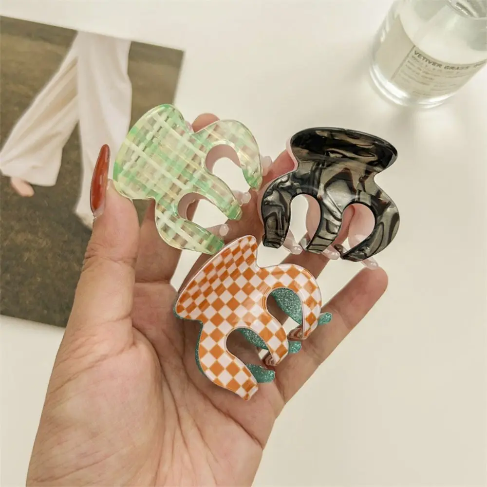 

Fashion Green Pink Acrylic Claw Clips Pumpkin Grab Clip High Ponytail Fixed Hair Clip Lattice Back Head Shark Clip Hairpin