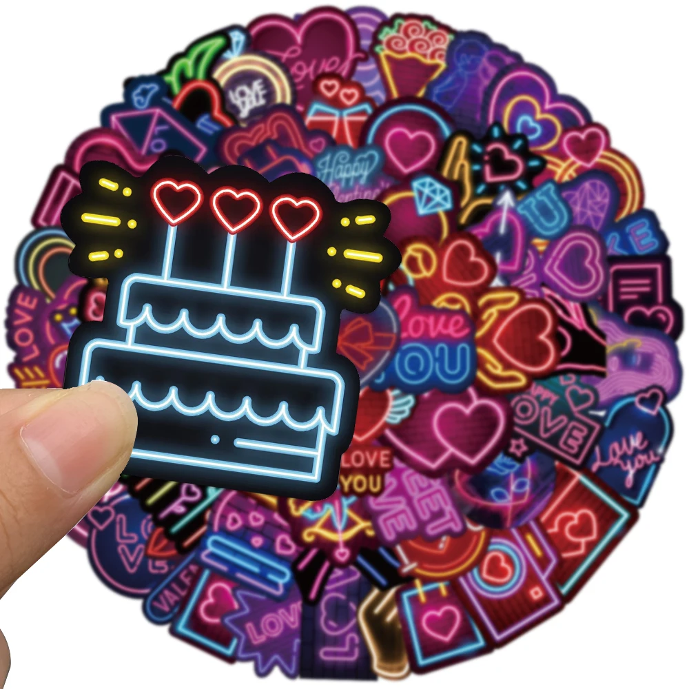 64 шт. милые неоновые наклейки на День святого Валентина мультяшные сделай сам