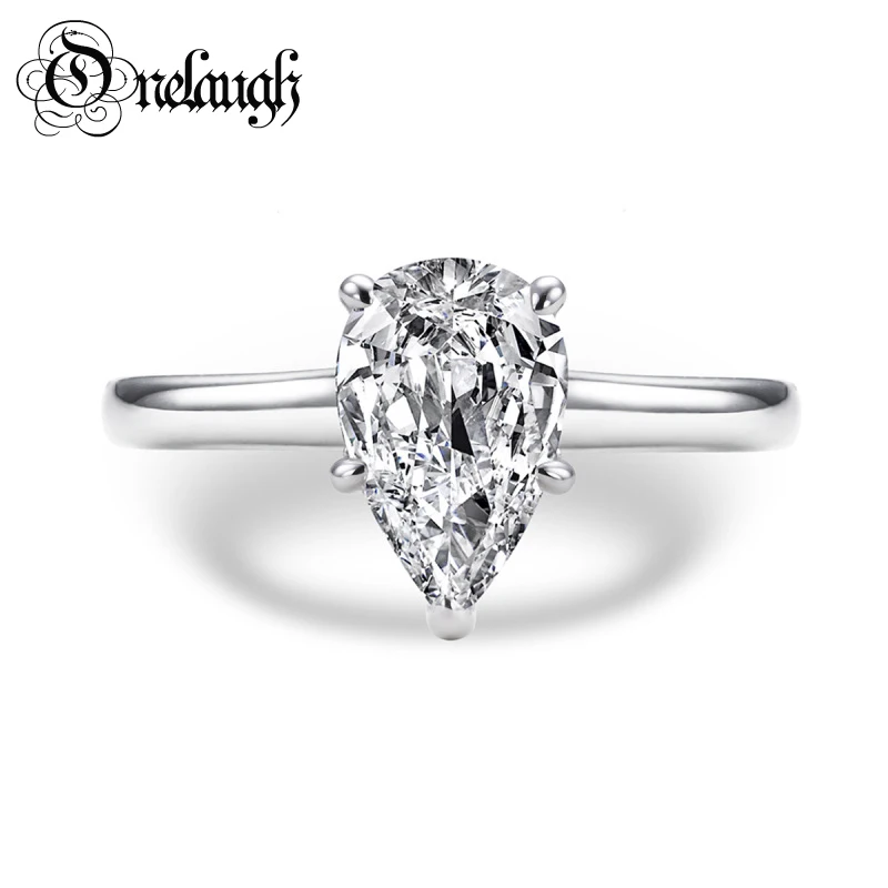 

Onelaugh 2ct 5*7mm Pear Cut D Color Moissanite Rings for Women 925 Silver 18K Gold Plated Engagement Wedding Band Promise Ring