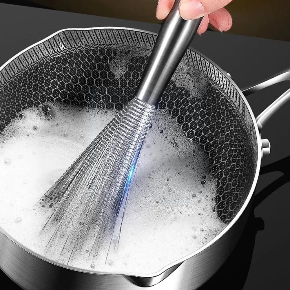 

Stainless Steel Cleaning Brush Pot Brush Long Handle Household Pot Dishwashing Iron Brush Brush Non-stick Kitchen Cleaning T2w5