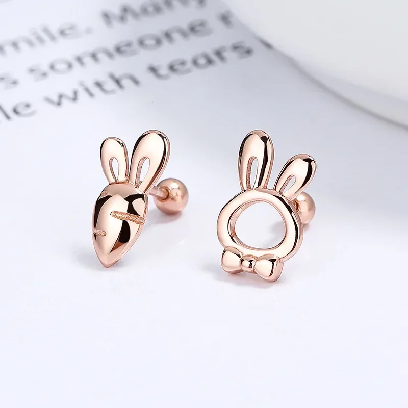 Серьги-гвоздики из стерлингового серебра 925 пробы с полым кроликом и морковью для