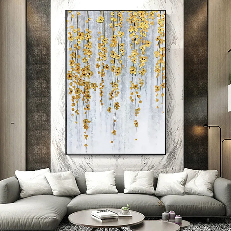 

Abstract Yellow Flower Canvas Painting Gold Flowers Poster Print Wall Art for Living Room Decoration Home Decor Picture