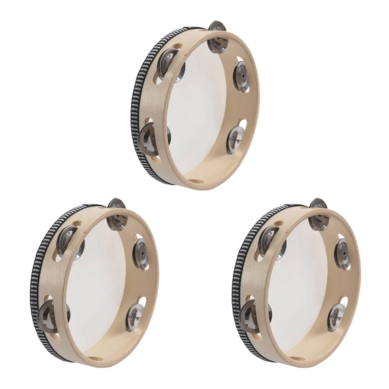 

3X 7 Inch Musical Tambourine Tamborine Drum Round Percussion Gift For KTV Party