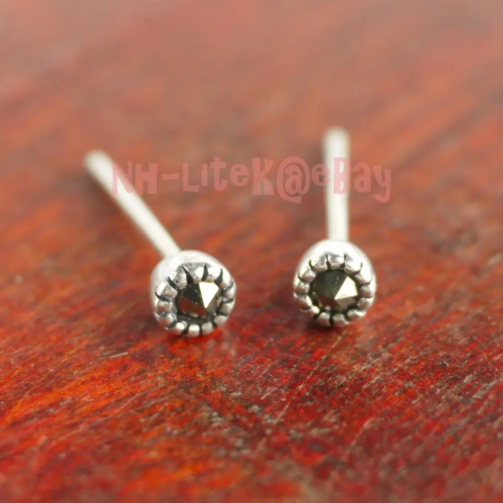 

Marcasite Stud Earrings 925 Sterling Silver Tiny Round Baby Size 3mm A1333