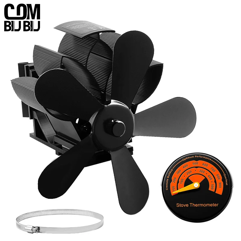 

Black Fireplace Fan 5 Blades Heat-powered Stove Fan No Battery or Electricity Required Log Wood Burner Eco Quiet Fan