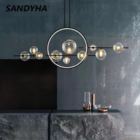 snadyha modern led glass ball chandelier black smoke clear bubble pendant light iron frame lamp for dining room kitchen table