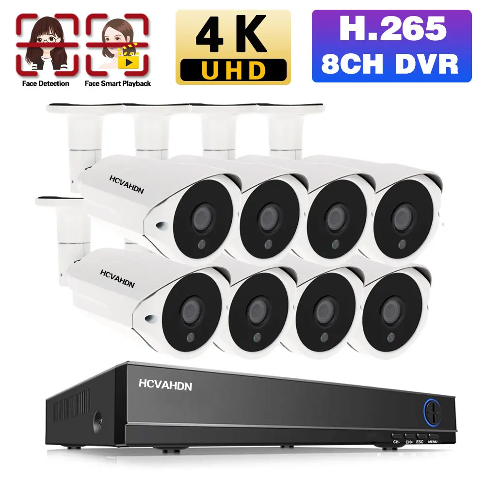 

Система видеонаблюдения AHD, 8 каналов, 4K, 8 Мп, DVR, уличная Водонепроницаемая аналоговая камера с функцией обнаружения лица, набор систем видео...
