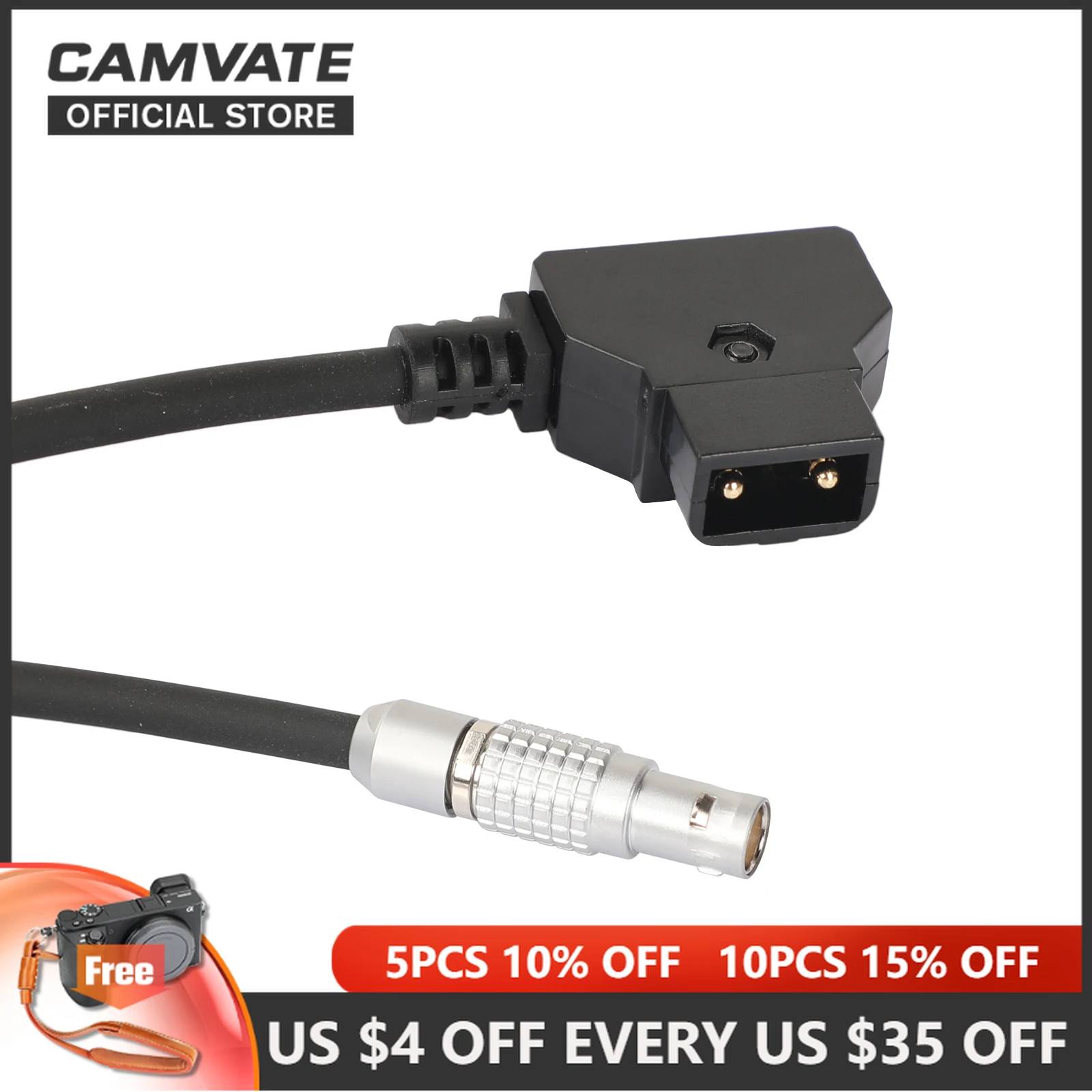 Кабель питания CAMVATE, алюминиевый, прямой, 2-контактный, гнездовой, 2-портовый, D-tap, для красной кинокамеры Komodo 6K (3,15 дюйма в длину)