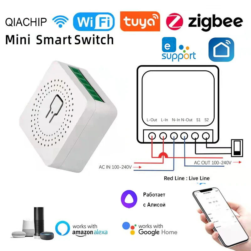 

Tuya Zigbee Wifi Smart Switch 16A Mini DIY Light Switches 2 Way Home With Life EweLink Alexa Alice Google