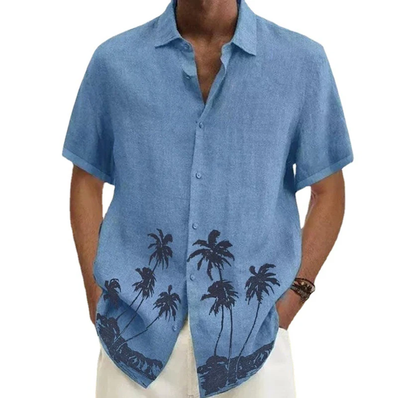 

Coconut Tree Print Shirt Men Long Sleeve Hawaiian Shirts Tops Summer Casual Beach Style Tee Shirts Fashion Clothing For Mens