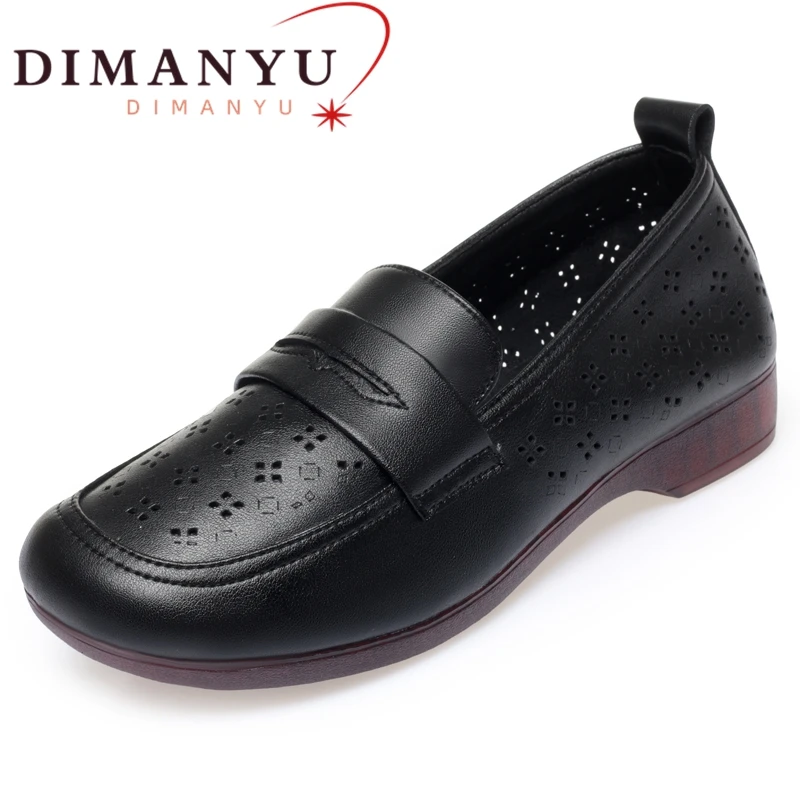 DIMANYU Openwork Shoes Women Genuine Leather 2023 New Women's Summer Shoes Hole Large Size 41 42 43 Mom Shoes