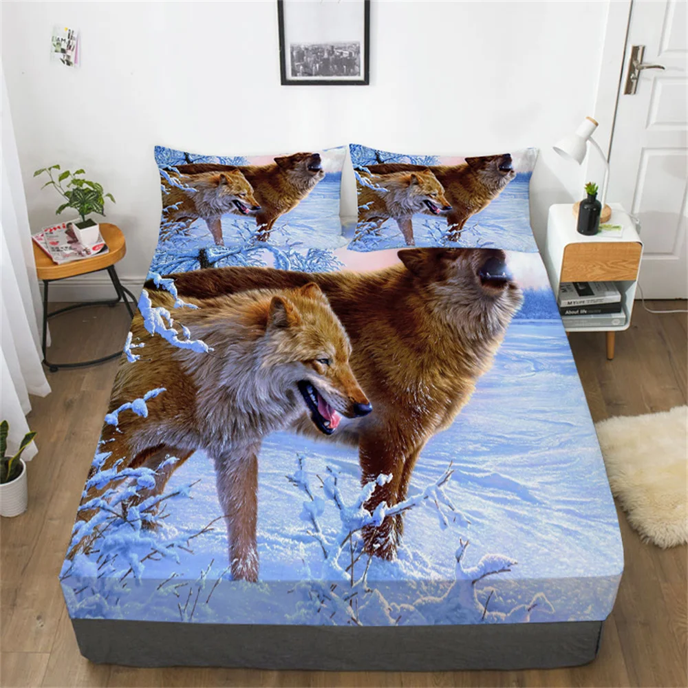 

Wolf 3D Comforter Set Teens Children Sheet Sets Queen Size Home Textiles Cotton Print Fitted Sheets Suit Bedspreads Pillowcase