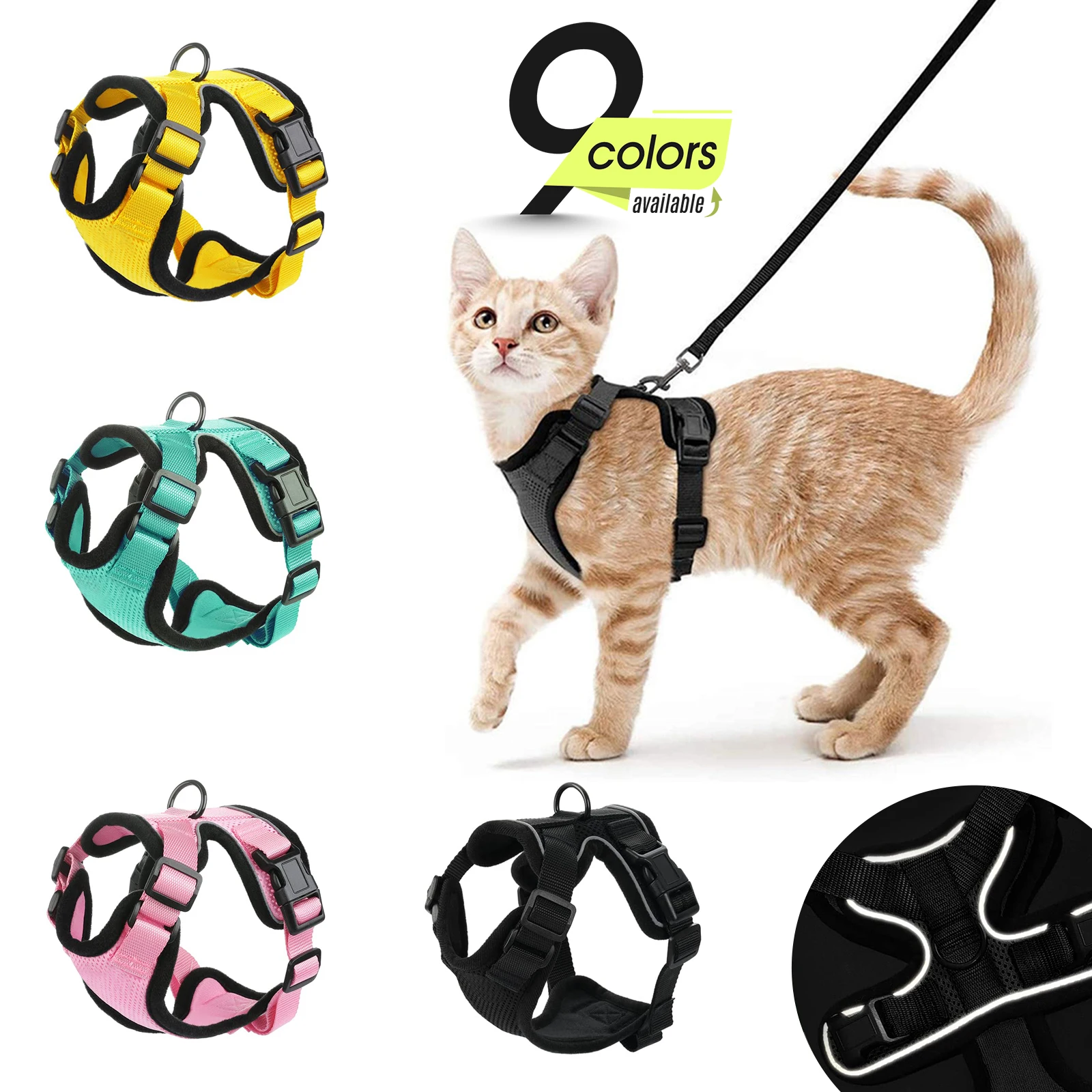 

Cat Harness and Leash for Walking, Escape Proof Soft Adjustable Vest Harnesses for Cats, Easy Control Breathable Reflective