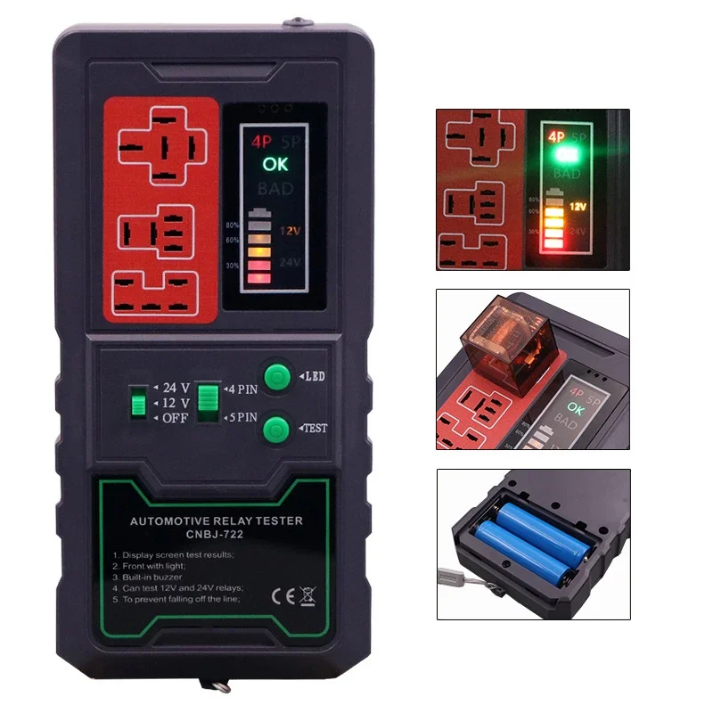 Автомобильный релейный детектор для реле 12 В 24 CE Прочный тестер со светодиодным