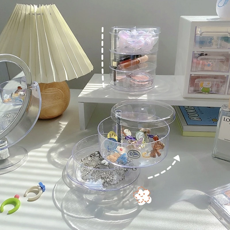 

INS Transparent Jewelry Storage Box 4-Layer Rotatable Jewelry Storage Tray Large Capacity Earring Jewelry Storage Case with Lid