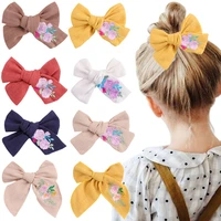 sweet embroidery bows hair clips for girls handmade ribbon hairpins kids butterfly hair clip korean barrettes headwear bowknot