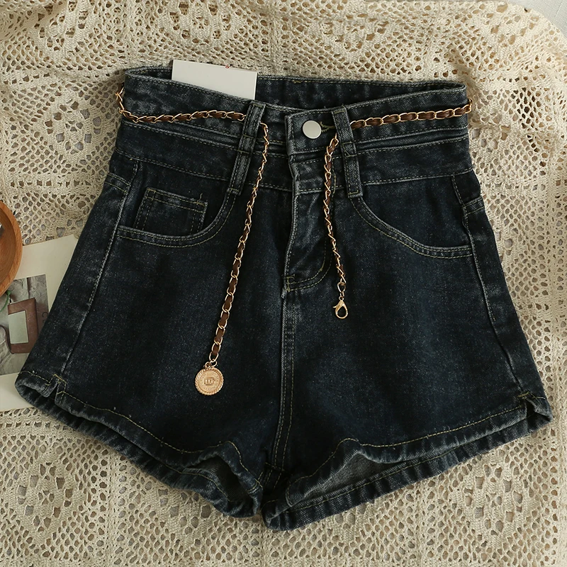 Hear The Future 2023 Spring And Summer New Women's Shorts High Waist Slim Korean Fashion All-match Washed Dark Denim Shorts