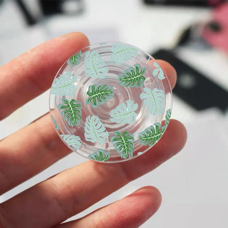 Зеленое растение плаценты банана Складная подставка для мобильного телефона с удерживающим механизмом для IPhone13 Samsung Huawei Милый прозрачный кронштейн Griptok на.