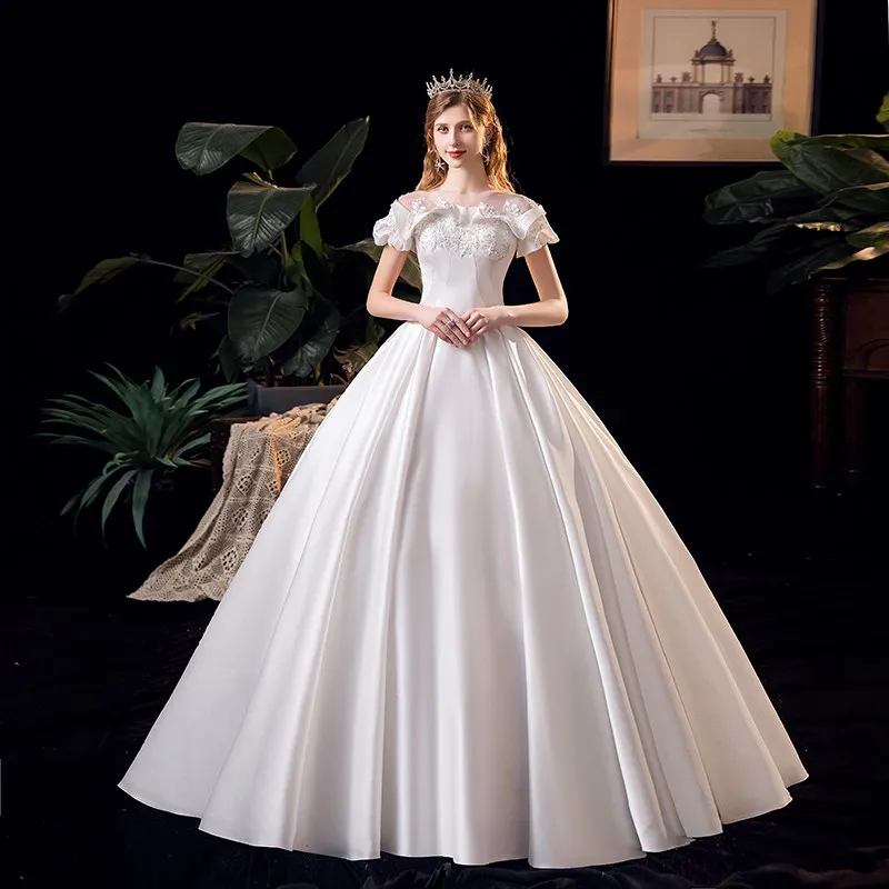 

Off The Shoulder Satin Wedding Dress 2022 New Light Simple Ball Gown Wedding Dresses Vestido De Noiva