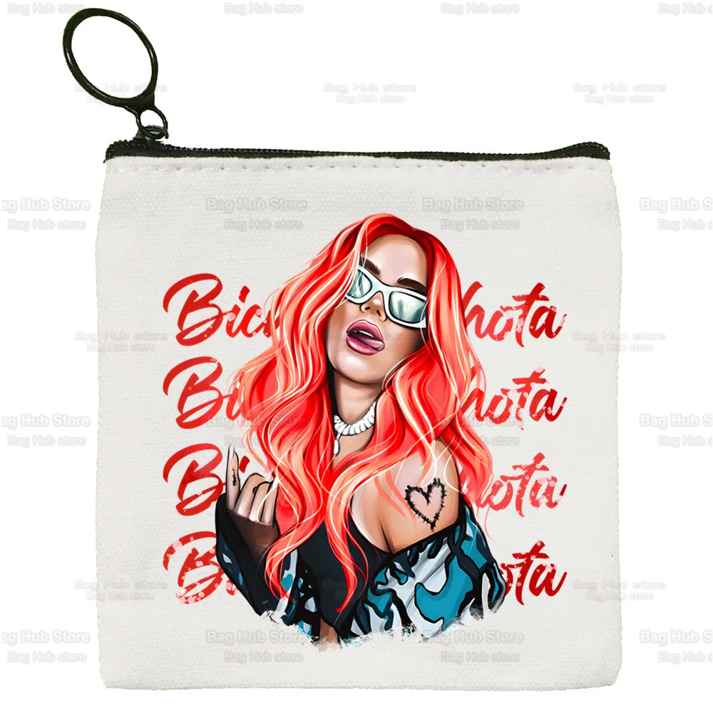Karol G Bichota Music Singer Graphic Rapper Simple Canvas Coin Purse Cute Cartoon Key Case Lady Bag Coin Storage Bag