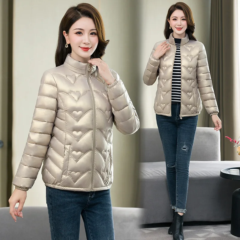 Fall Winter Stand Collar Lightweight Warm Down Jacket Solid Color Women's Casual Zipper Outerwear Puffer Jackets Female Coats
