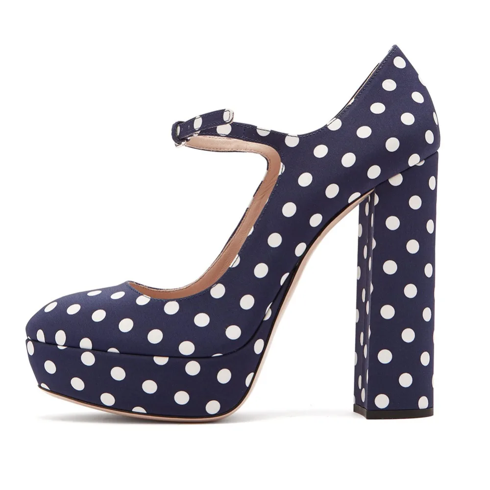 ENMAYER Ladies Heels Round Toe High Heel Evening Shoes Woman Chunky Platforms Polka Dot Platform Mary Jane Pumps womens shoes