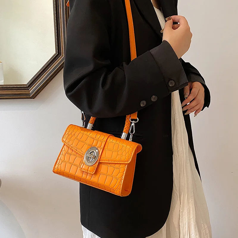 Shoulder Crossbody Bags Totes for Women 2023 New Trend Winter Mini PU Leather Stone Pattern Handbags with Rope Top Handle