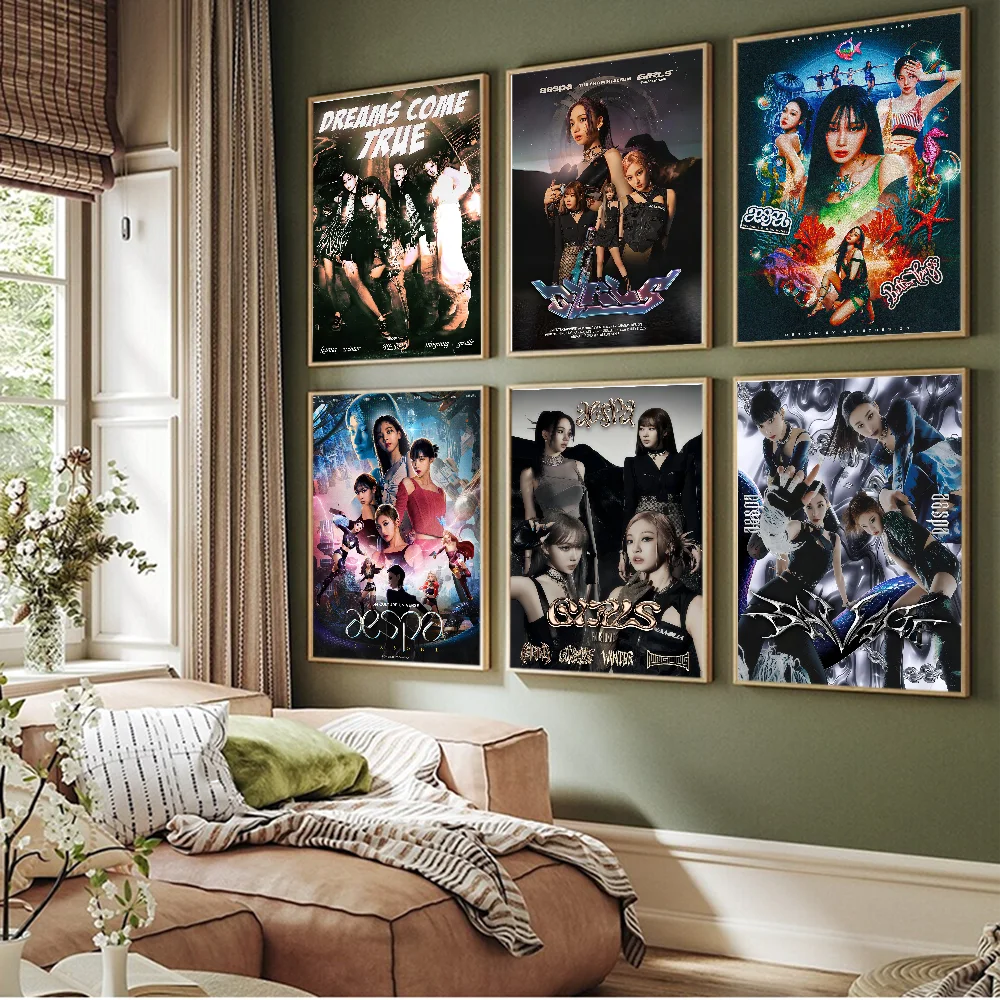 Kpop A-Aespa классические винтажные постеры наклейки для декора комнаты бара кафе