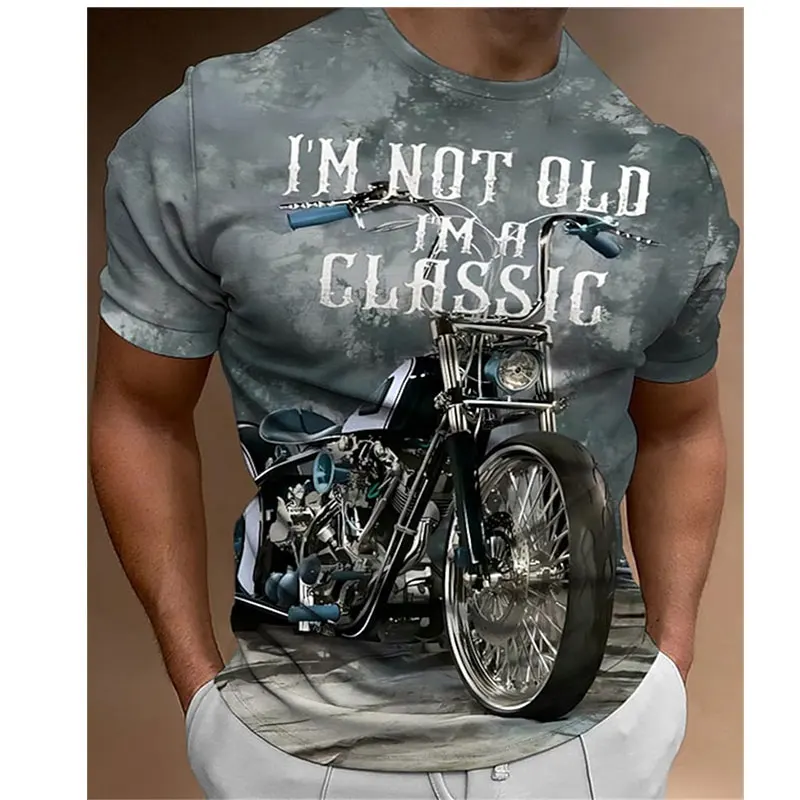 

Винтажная мотоциклетная Мужская футболка, уличный стиль, 3d-принт, тяжелый металл, тренд с коротким рукавом, Классический Топ премиум класса с круглым вырезом, лето