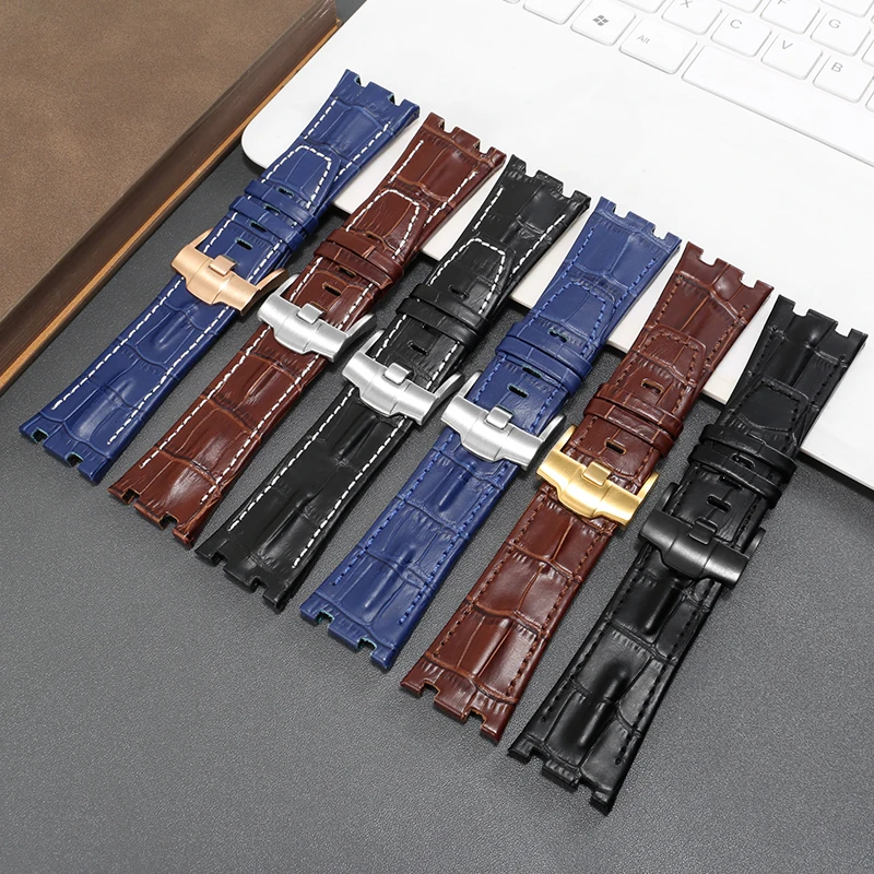Genuine Leather watch Strap For AP  15703 Royal Oak Offshore Series 28mm Black Brown Blue Watchbands accessories men