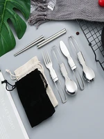 304 folding dinnerware set spoonforkchopstick combo foldable with storage bag portable outdoor picnic travel kitchen tableware