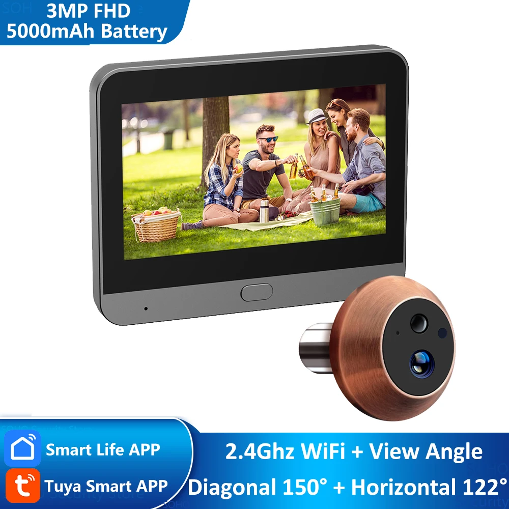 

Tuya Smart Life APP Remote View 3MP Mini Digital Peephole Eye Viewer WiFi PIR инфракрасный ночной вид Magic Door Eye Mini Camera