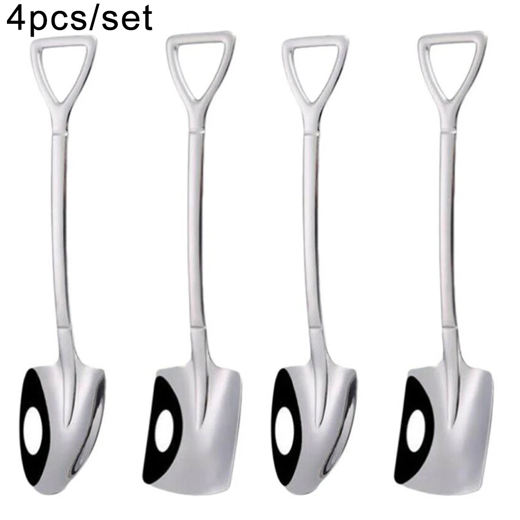 

4PCS Shovel Spoons Stainless Steel TeaSpoons Creative Coffee Spoon For Ice Cream Dessert Scoop Tableware Cutlery Set
