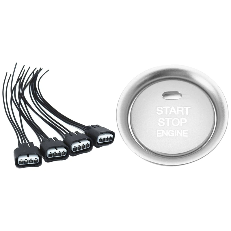 

4Pc Ignition Coil Pigtail Connector Repair Harness Kit Set With 2Pc Set Silver Aluminum Keyless Engine Push Start Button