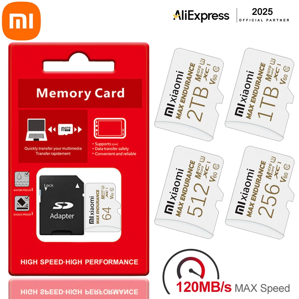 Карта памяти Xiaomi 1 ТБ 2 Micro TF SD-карта 128 ГБ 256 U3 V30 A2 Скорость чтения до 100 МБ/с Класс 10