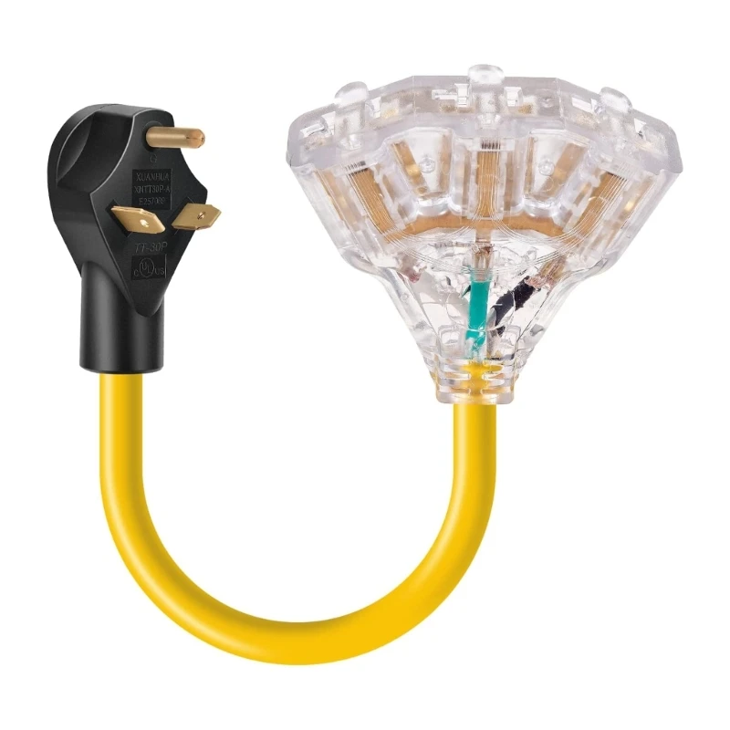 

30Amp to 15Amp RVs Adapter Extension Cord 3-Way Outlet Splitter with Lighted End