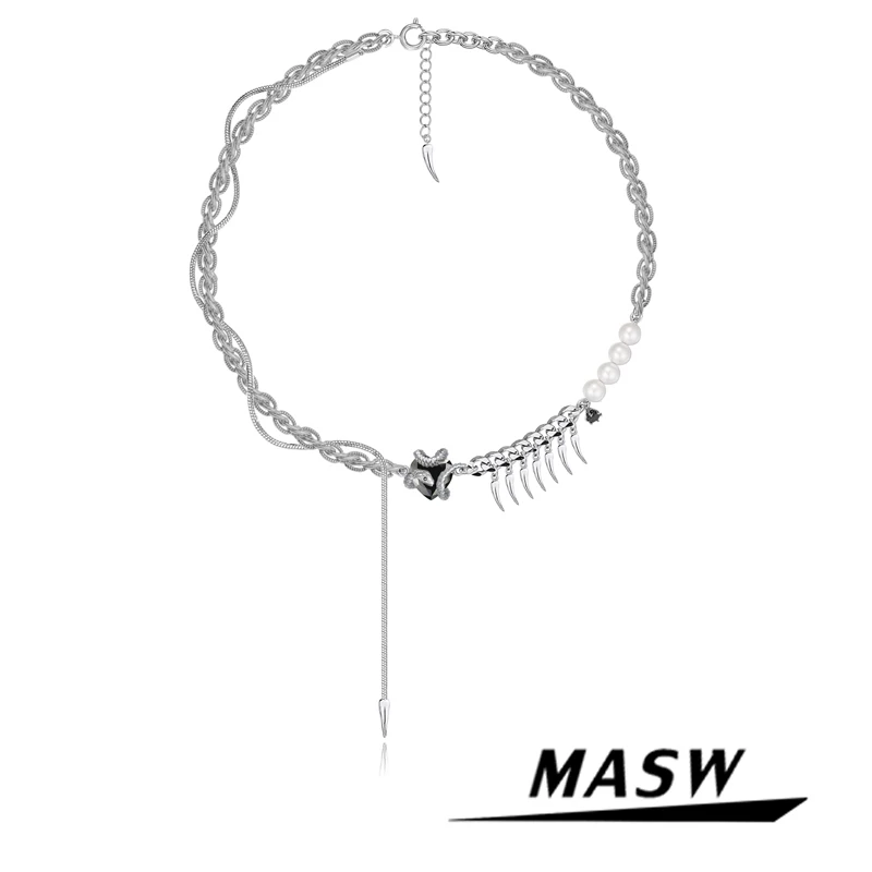 

MASW Original Design One Layer Chain Necklace 2022 New Trend Luxury Design High Quality Silvery Plated Women Necklace Gifts